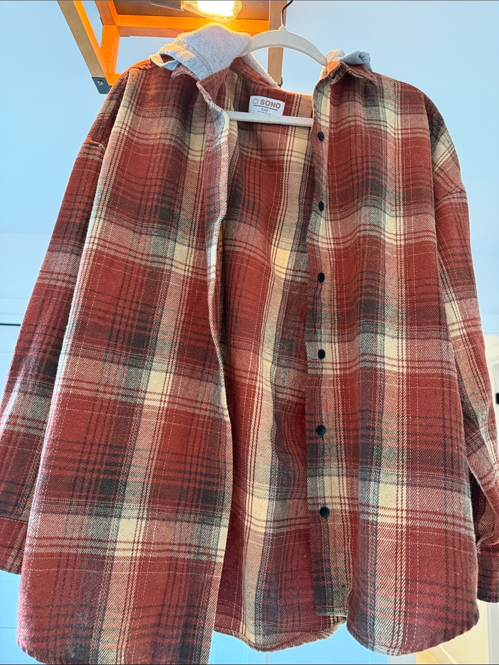 Ci Sono Red Plaid Teddy Shacket with Cream & Brown Accents
